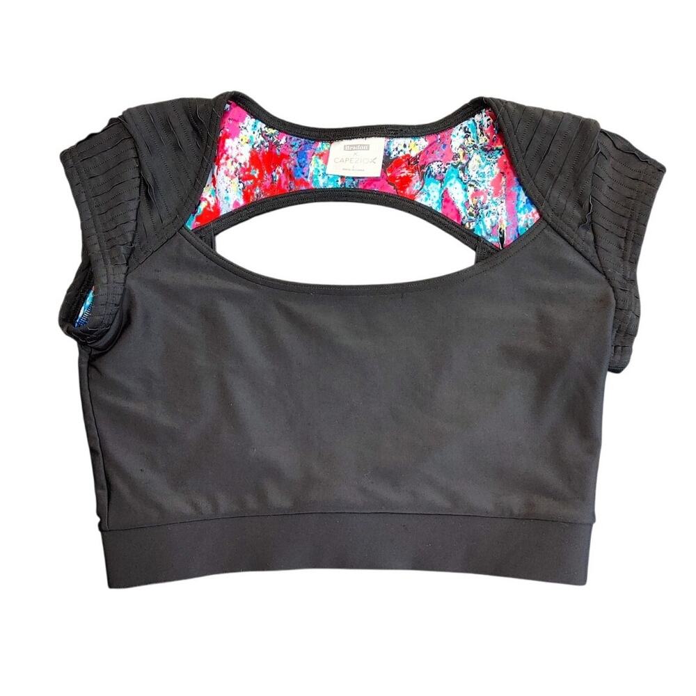 Brando x Capezio Ballet Crop Top Short Sleeve Fitted Cut-Out Black Womens Size L